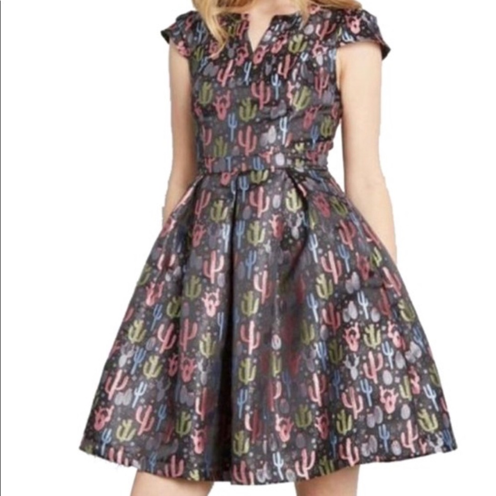 ModCloth Jacquard cactus fit and flare dress